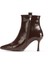 Kahverengi Hakiki Deri Görünümlü Sivri Burunlu Ince Topuklu Şık Tokalı Bot 4
