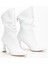 Kadın Beyaz Özel Tasarım Ince Topuklu Büzgülü Fermuarlı Bot 2