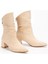 Kadın Bej Süet Körüklü Kısa Kalın Topuklu Bot 2
