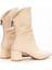 Kadın Bej Süet Körüklü Kısa Kalın Topuklu Bot 4