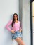 V Yaka Çizgili Bluz Pembe 2