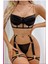 Siyah Merdüven Zincirli Göğüs Balenli Kadın Seksi Jartiyer Takım 1