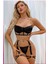 Siyah Merdüven Zincirli Göğüs Balenli Kadın Seksi Jartiyer Takım 5