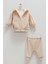 Mıld Castle Fırfır Detaylı Kapüşonlu Kadife Üçlü Alt Üst Takım - Caramell - TKK2145 - Bej - 3 - 6 Ay - TKK2145-BEJ-3 - 6 Ay Bej 1