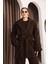 Kadın Kahverengi Kruvaze Oversize Kuşaklı Kaşe Kaban 4
