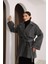 Kadın Gri Kruvaze Oversize Kuşaklı Kaşe Kaban 3