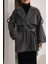 Kadın Gri Kruvaze Oversize Kuşaklı Kaşe Kaban 4