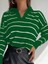 Kadın Uzun Kollu V Yaka Çizgili Triko Bluz 2
