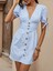 Kadın Kısa Bağcıklı Kol Kruvaze Yaka Önden Düğmeli Kısa Poplin Elbise 2