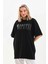 Unisex Taş Desenli Oversize T-Shirt - Siyah 7