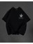Unisex Bisiklet Yaka Baskılı Oversize T-Shirt - Siyah 3