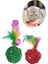 ® 2li Rattan Renkli Peluş Tüy Kedi Köpek Oyuncak Yakalama Çiğneme Çıngıraklı Top Oyuncağı 6