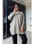 Kadın Gri Taş Detaylı Uzun Kazak 3