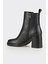 Siyah Deri Kadın Orta Topuk Bot 3