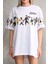Unisex Bisiklet Yaka Baskılı Oversize T-Shirt - Beyaz 8