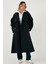 Oversize Fit Kruvaze Yaka Düğmeli Kemerli Uzun Trençkot Bayan Trençkot 6839476 3