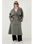 Oversize Fit Kruvaze Yaka Düğmeli Kemerli Uzun Trençkot Bayan Trençkot 6839476 1