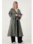 Oversize Fit Kruvaze Yaka Düğmeli Kemerli Uzun Trençkot Bayan Trençkot 6839476 3