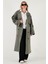 Oversize Fit Kruvaze Yaka Düğmeli Kemerli Uzun Trençkot Bayan Trençkot 6839476 4