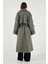 Oversize Fit Kruvaze Yaka Düğmeli Kemerli Uzun Trençkot Bayan Trençkot 6839476 6