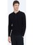 Siyah Polo Yaka Düz Örgü Pamuk Karışımlı Triko Kazak 1