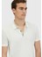 Ekru Düz Polo Yaka %100 Pamuk T-Shirt 3