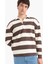 E8440 Kahve Boxy Fit Polo Yaka Çizgili Waffle Sweatshirt 3