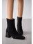 Bravine Arkadan Fermuarlı Küt Burun Kadın Bot- Siyah Süet 3