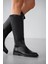 Arvee Hakiki Deri Lastikli Alçak Topuklu Kadın Çizme- Siyah 1