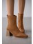 Bravine Arkadan Fermuarlı Küt Burun Kadın Bot- Taba Süet 1