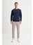 Slim Fit Pamuk Karışımlı Selanik Örgü Lacivert Erkek Sweatshirt 56400 1