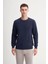 Slim Fit Pamuk Karışımlı Selanik Örgü Lacivert Erkek Sweatshirt 56400 2