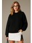 Oversize Bisiklet Yaka Siyah Kadın Sweatshirt 25K0141K1 2