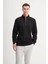 Premium Kalın Dokulu Dik Yaka Fermuarlı Siyah Erkek Sweatshirt 53075 1