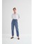 Taş Işlemeli Mom Fit Pantolon Mavi 2