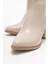 Kadın Sade Lastikli Sivri Burunlu Topuklu Bot Ten Cilt 3