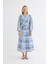 Desenli Kruvaze Etek Takım Mavi 1