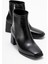 Kadın Sade Küt Burunlu Topuklu Bot Siyah Cilt 1