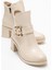 Kadın Büyük Altın Tokalı Topuklu Bot Bej Cilt 1