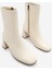 Kadın Küt Burun Fermuarlı Topuklu Bot Nonas Ekru 3
