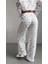 Kadın Beyaz Kalp Baskılı Ara Biyeli V Yaka Uzun Kollu Alt Üst Pijama Takımı 3