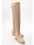 Kadın Dizüstü Streç Topuklu Çizme; Bej Süet 1