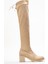 Kadın Dizüstü Streç Topuklu Çizme; Bej Süet 2