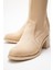 Kadın Dizüstü Streç Topuklu Çizme; Bej Süet 3