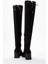 Kadın Dizüstü Streç Topuklu Çizme; Siyah Süet 3