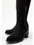 Kadın Dizüstü Streç Topuklu Çizme; Siyah Süet 2