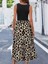 Kadın Askılı Yuvarlak Yaka Üst Viskon Alt Leopar Desenli Süprem Uzun Elbise 2