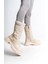Lucy Lastikli Fermuarlı Paraşüt Kumaş Rugan Kadın Bot Ckt - Krem 2