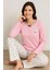 Kadın 06027 Raporlu Interlok Uzun Kol Pijama Takımı Pembe 3