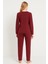 Kadın 19104-1687 Likralı Uzun Kol Pijama Takımı Bordo 2